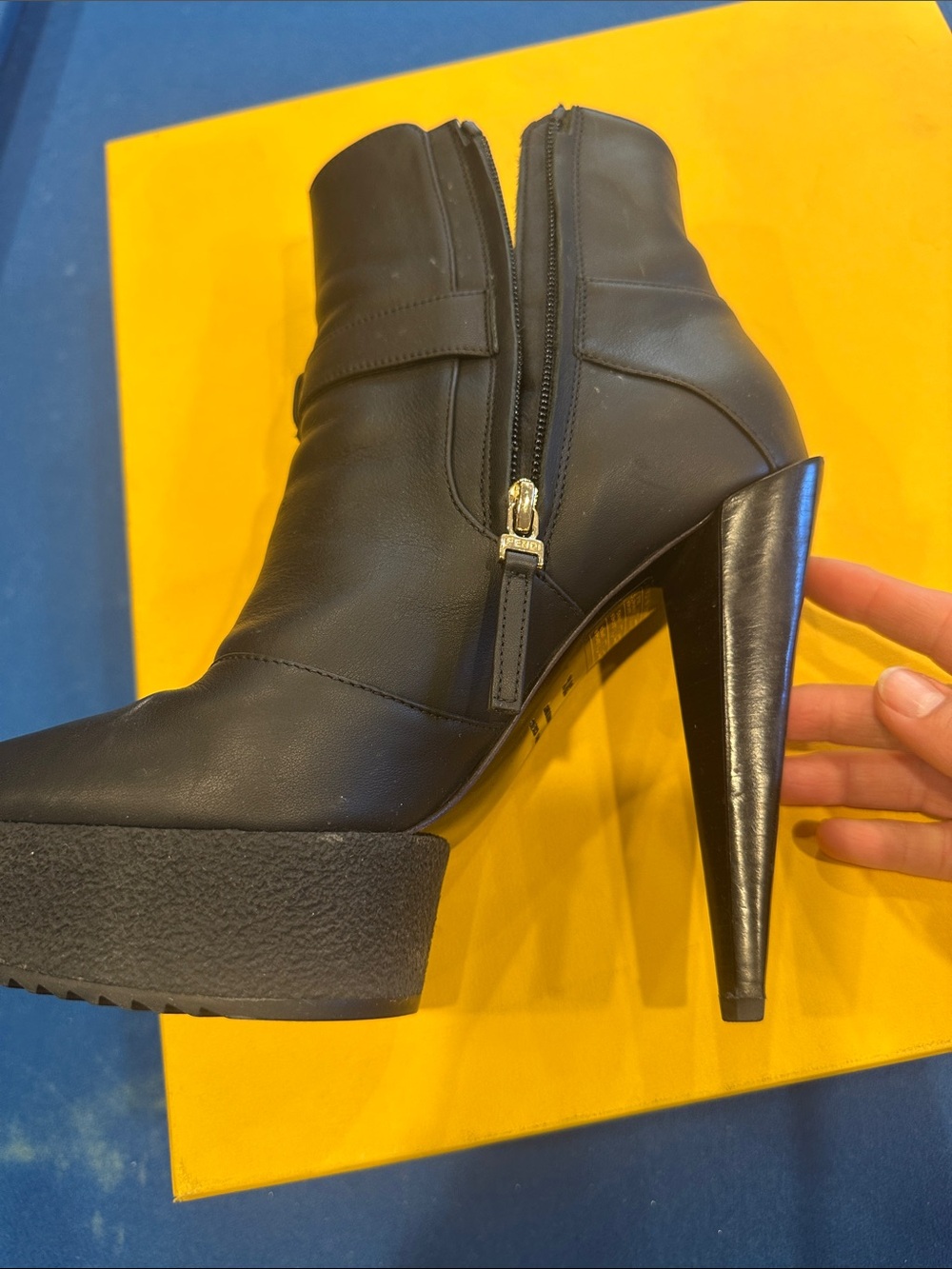 Fendi Black Leather High-Heel Platform Ankle Boots with Buckle - Picture 8 of 8